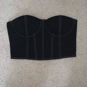 Black white exposed stitching corset top